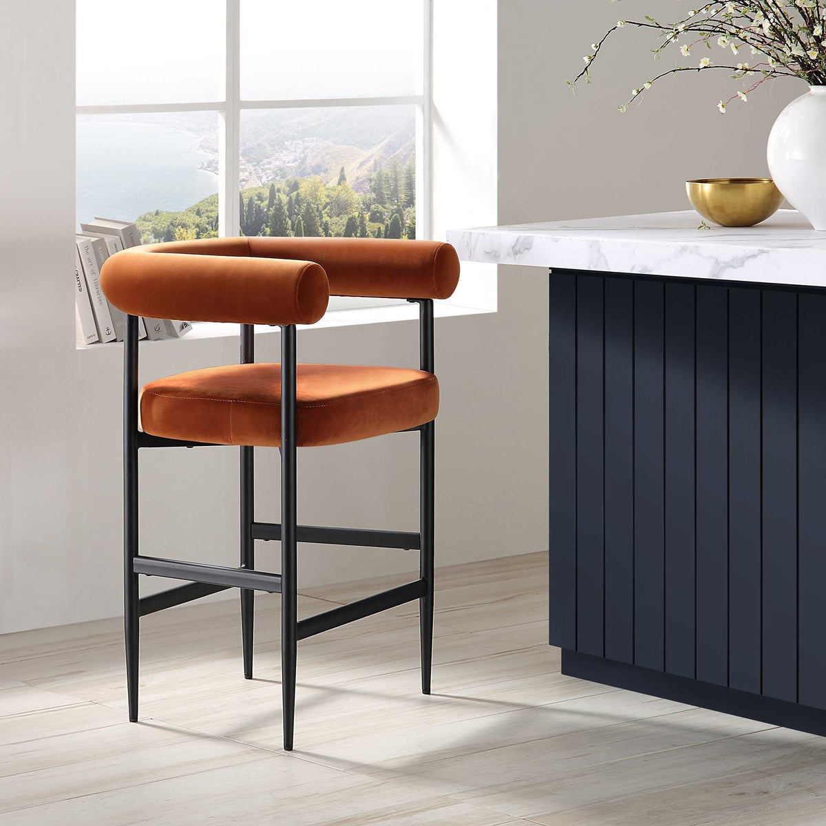 Fulbourn Rust Velvet Counter Stool with Black Legs — bar stool from 2nd Time Around