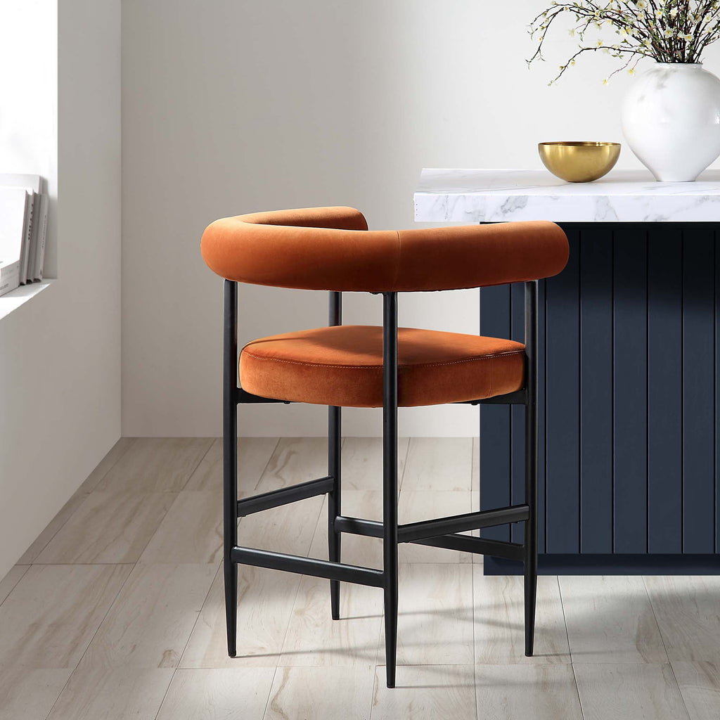 Fulbourn Rust Velvet Counter Stool with Black Legs — view 2