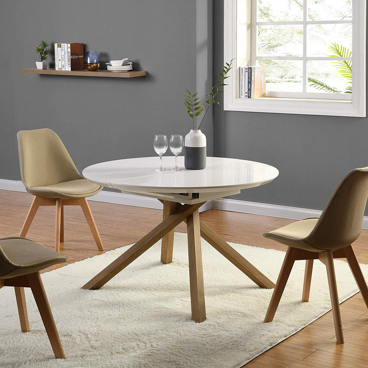 Grenchen Round to Oval 4 to 6-Seater White High Gloss Extendable Dining Table — view 2
