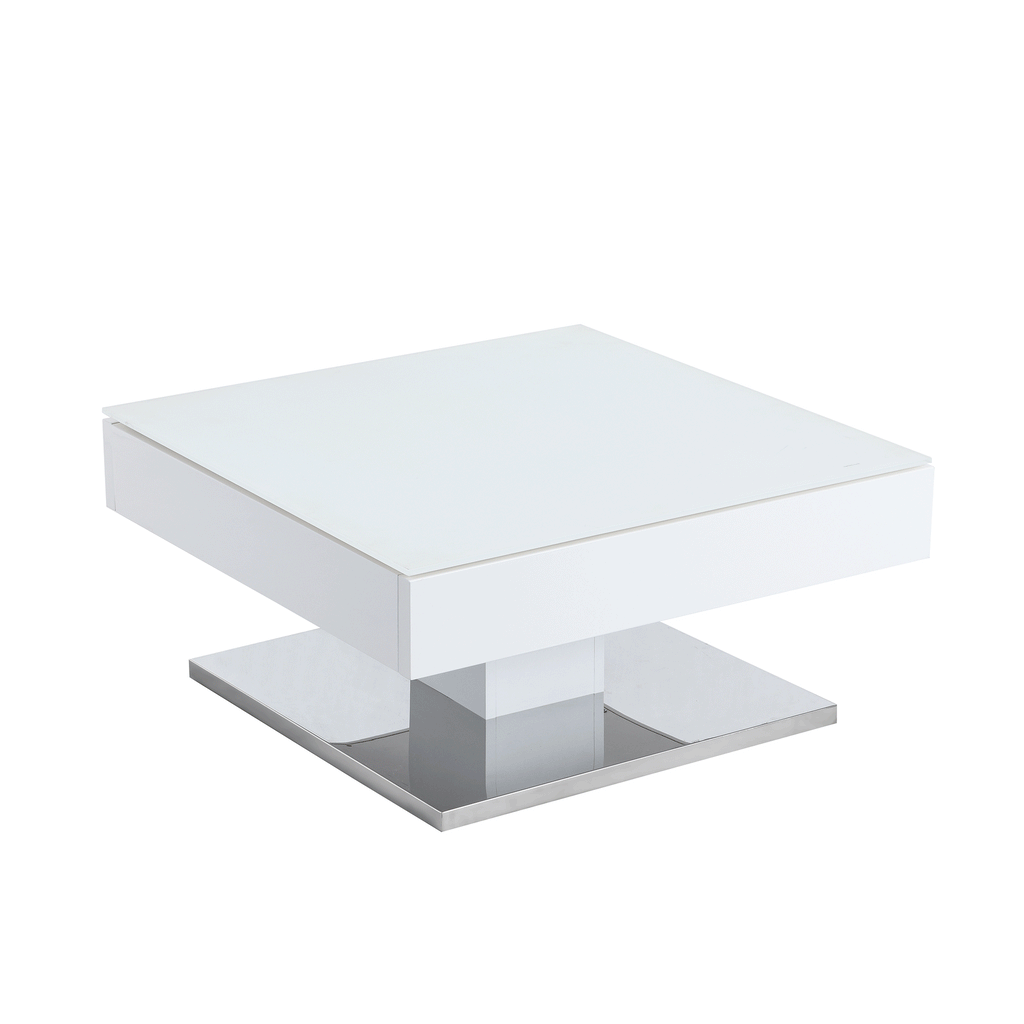 Finch White Swivel Frosted Glass Top Coffee Table with Stainless Steel Base — view 3