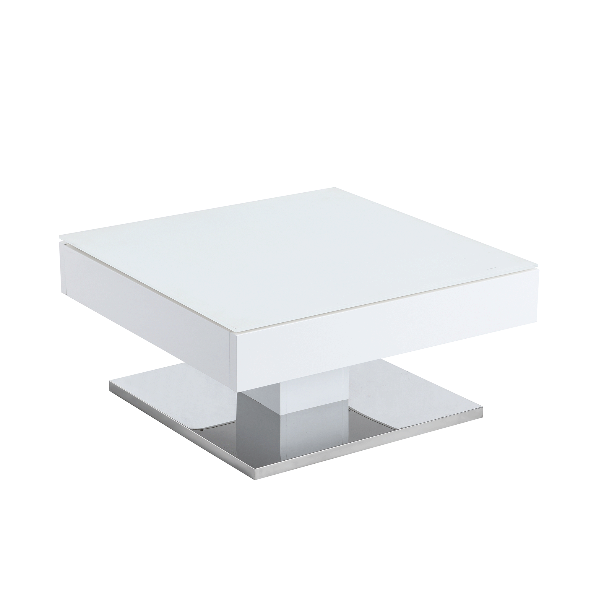 Finch White Swivel Frosted Glass Top Coffee Table with Stainless Steel Base — view 3