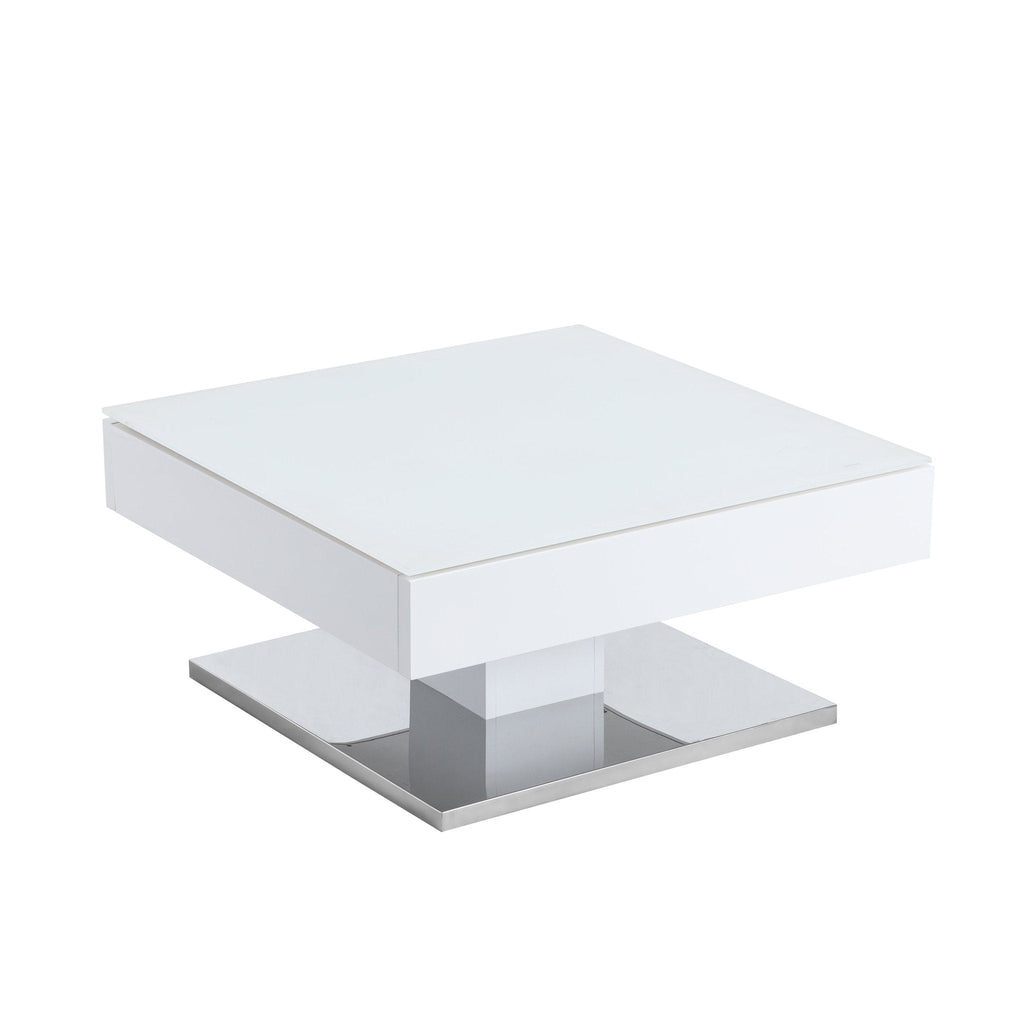 Finch White Swivel Frosted Glass Top Coffee Table with Stainless Steel Base — view 4