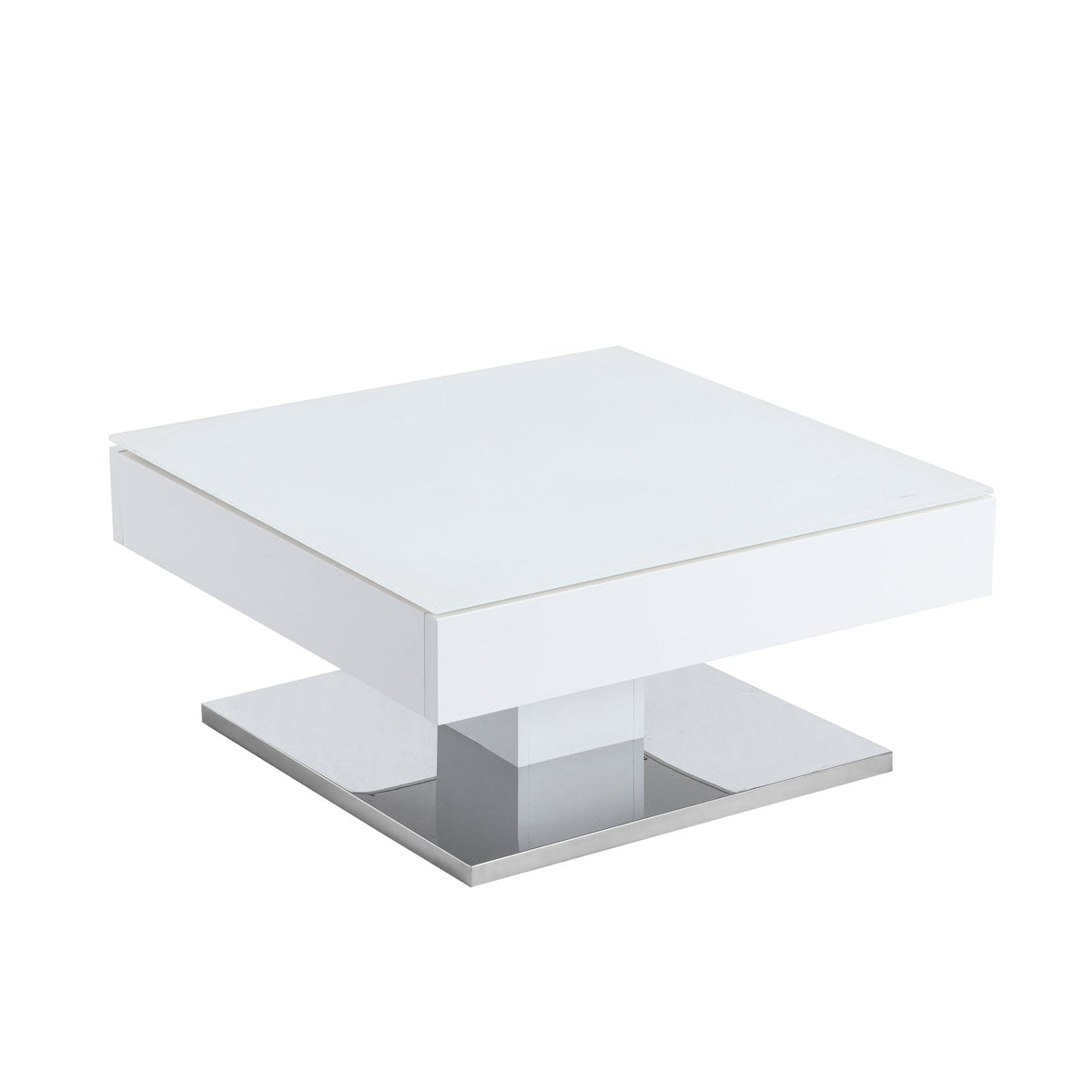 Finch White Swivel Frosted Glass Top Coffee Table with Stainless Steel Base — view 4