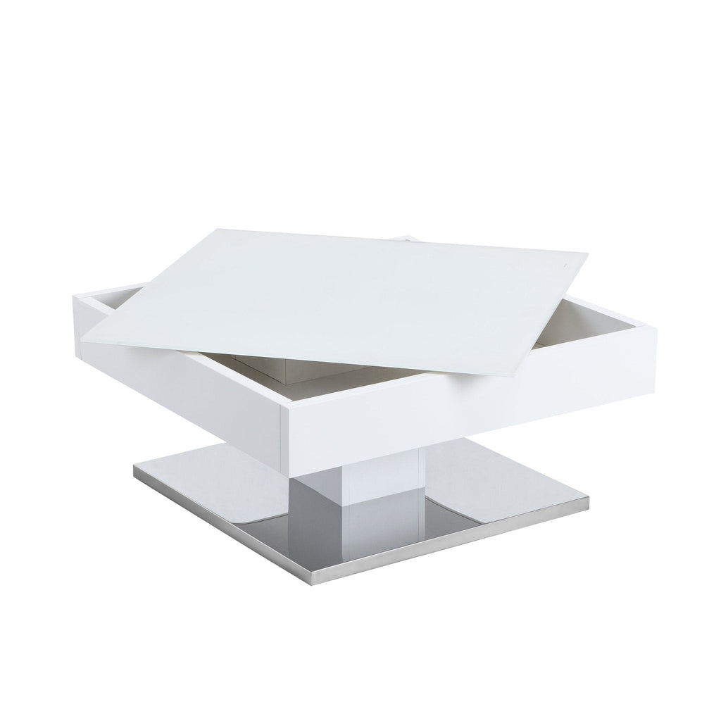 Finch White Swivel Frosted Glass Top Coffee Table with Stainless Steel Base — view 6