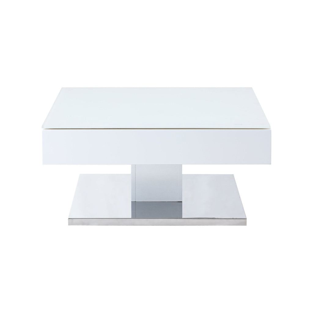 Finch White Swivel Frosted Glass Top Coffee Table with Stainless Steel Base — view 7