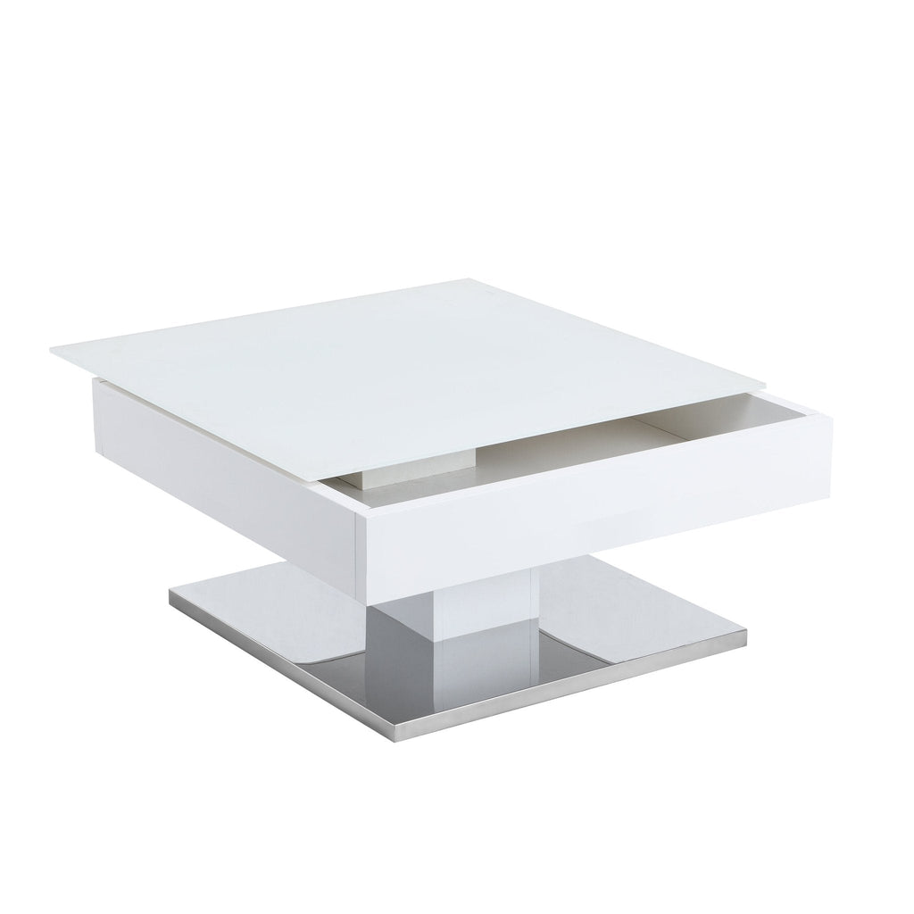 Finch White Swivel Frosted Glass Top Coffee Table with Stainless Steel Base — view 8