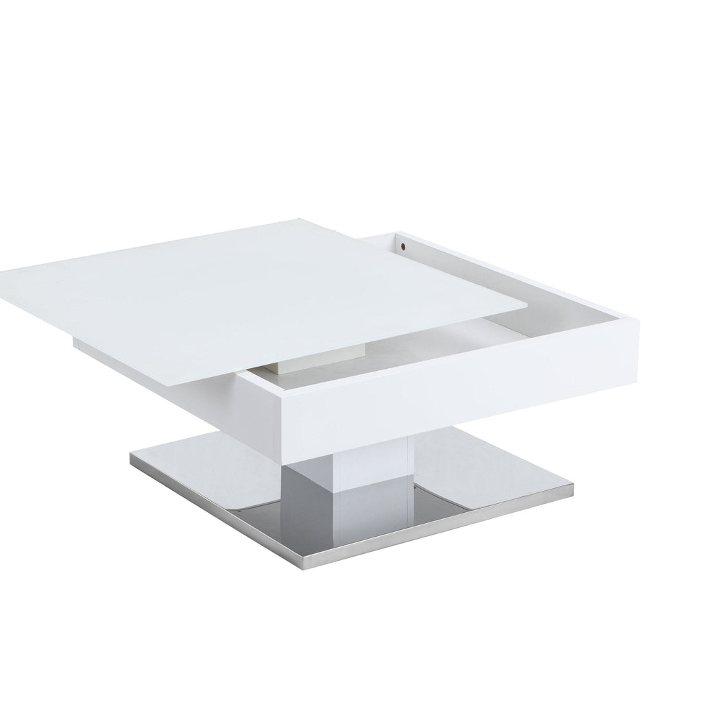 Finch White Swivel Frosted Glass Top Coffee Table with Stainless Steel Base — view 9