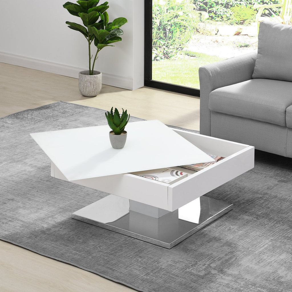 Finch White Swivel Frosted Glass Top Coffee Table with Stainless Steel Base — coffee table from 2nd Time Around
