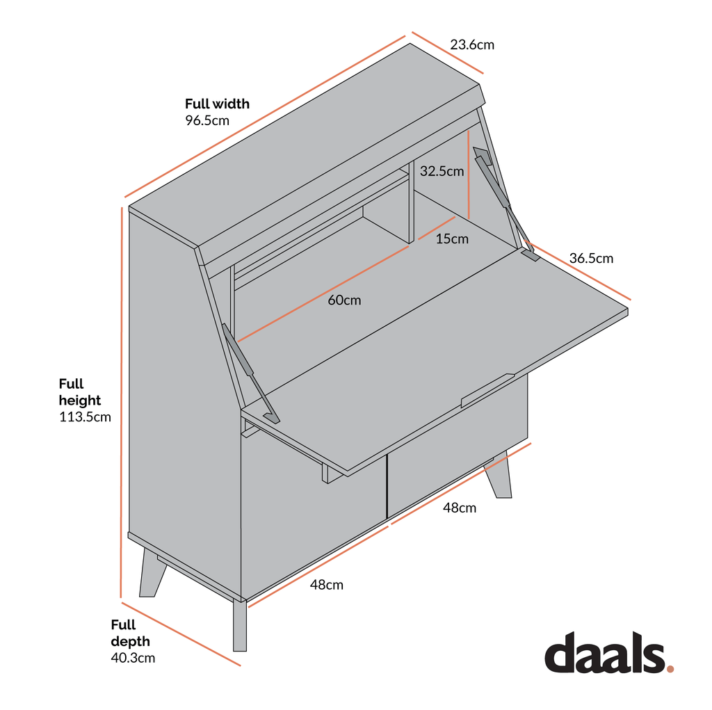 Ernest Writing Bureau in White & Oak Colour — view 5