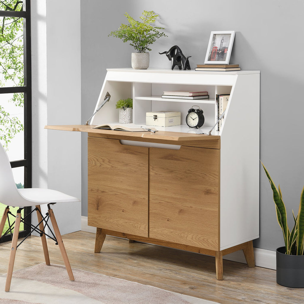 Ernest Writing Bureau in White & Oak Colour — view 2