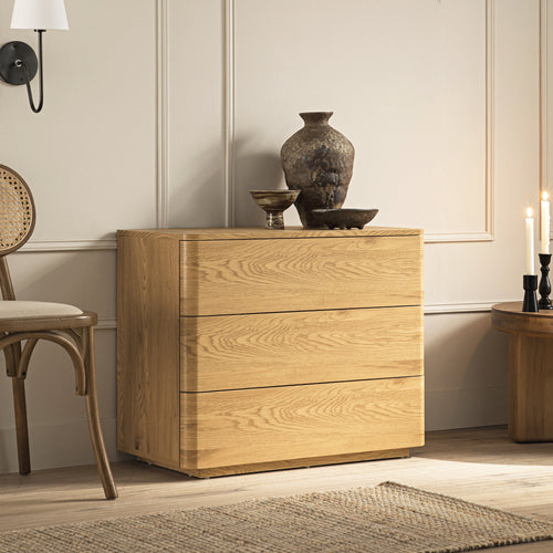 Agnes Curved Edge Chest of 3 Drawers, Natural — desk from 2nd Time Around