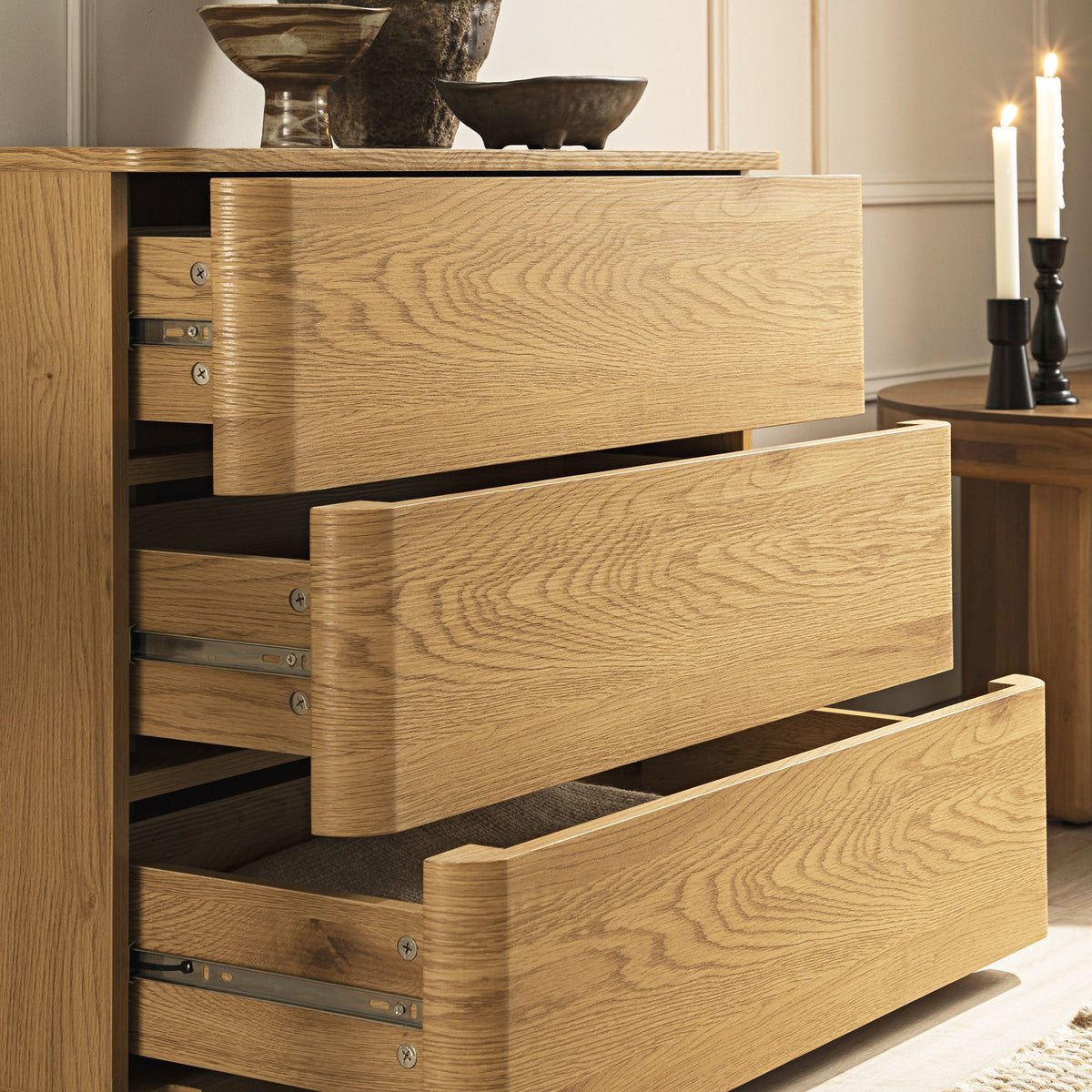 Agnes Curved Edge Chest of 3 Drawers, Natural — view 3