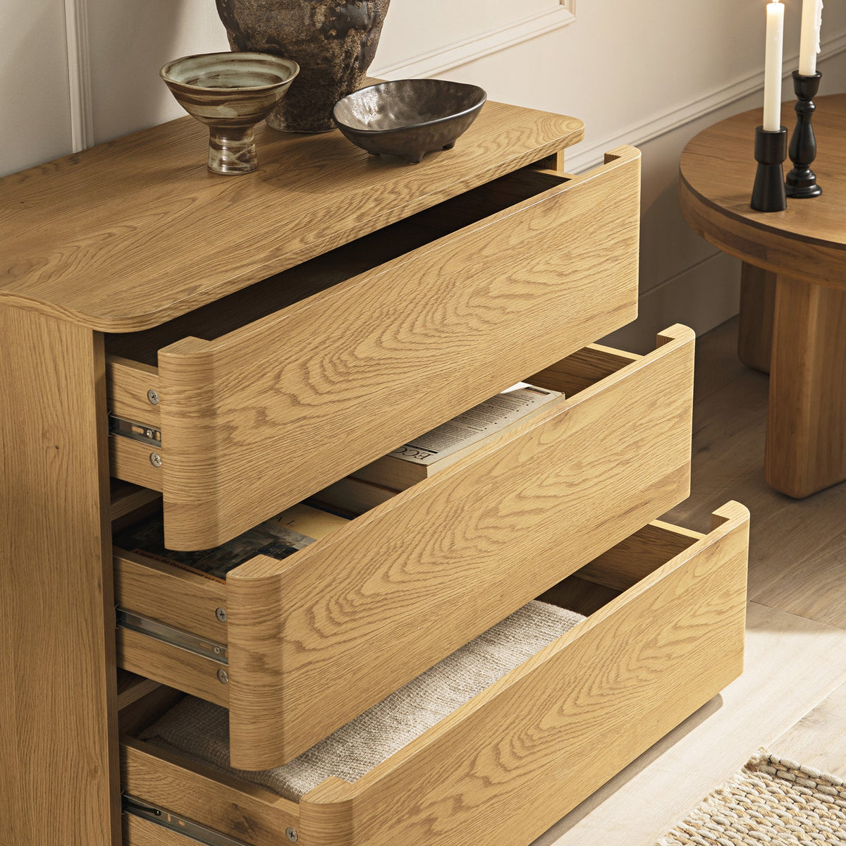 Agnes Curved Edge Chest of 3 Drawers, Natural — view 4