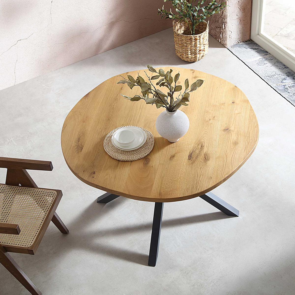 BERN Natural Curved Edge Solid Oak Dining Table — view 2