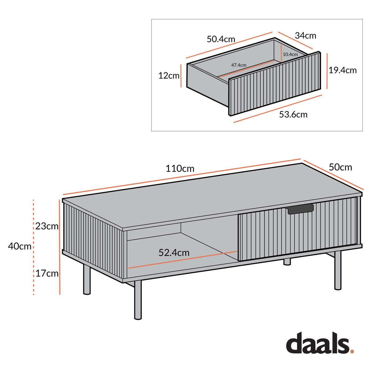 Richmond Ridged Coffee Table with Drawer, Dark Ash — view 9