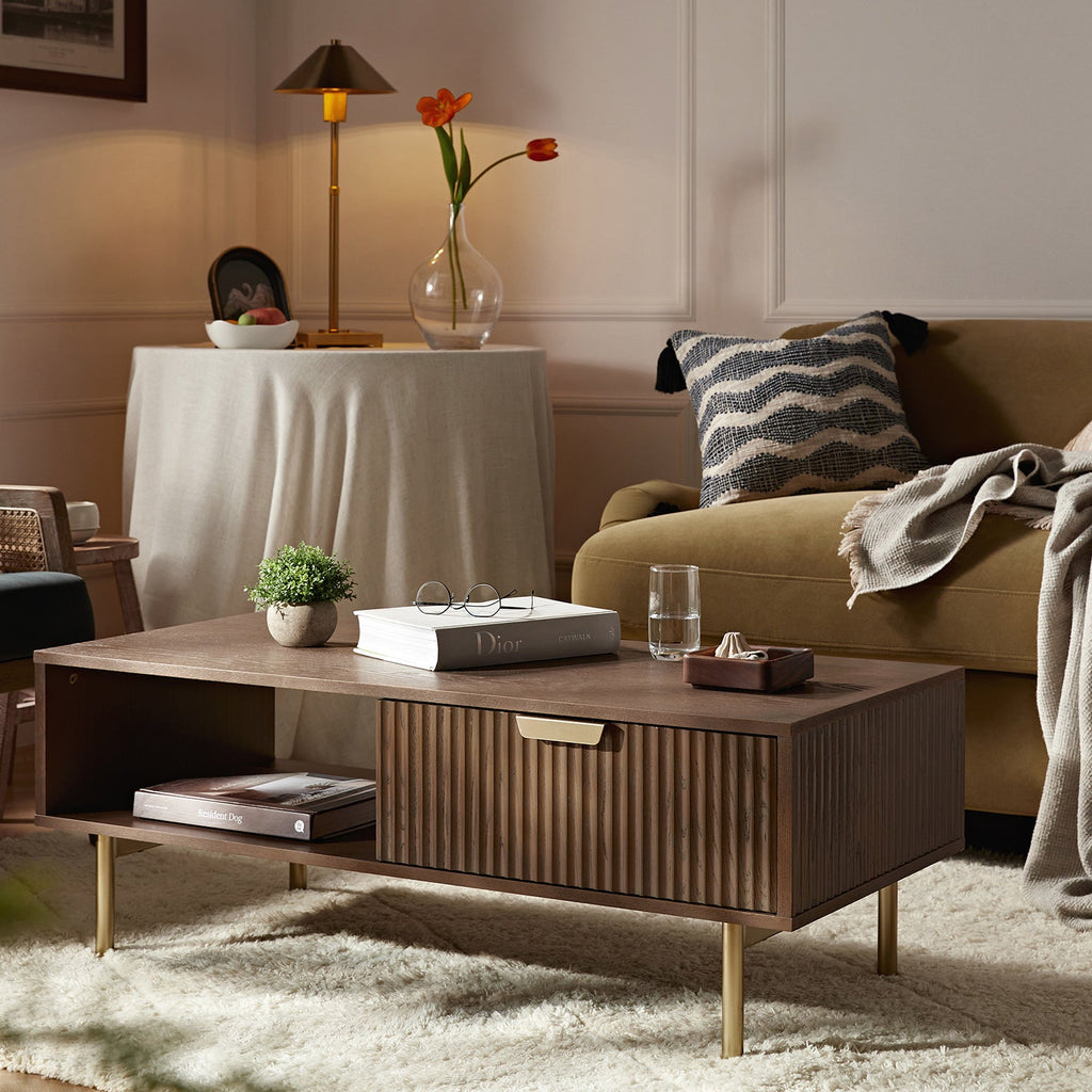 Richmond Ridged Coffee Table with Drawer, Dark Ash — dressing table from 2nd Time Around