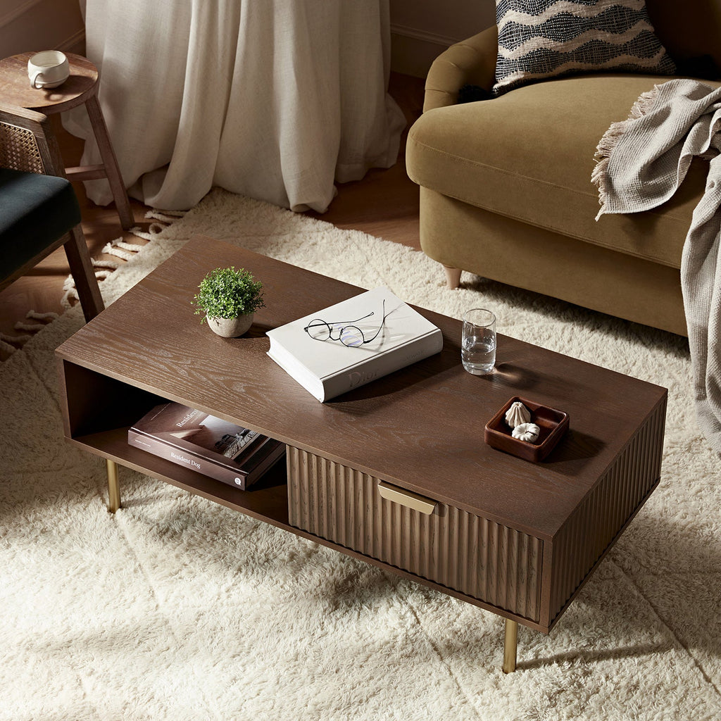 Richmond Ridged Coffee Table with Drawer, Dark Ash — view 2