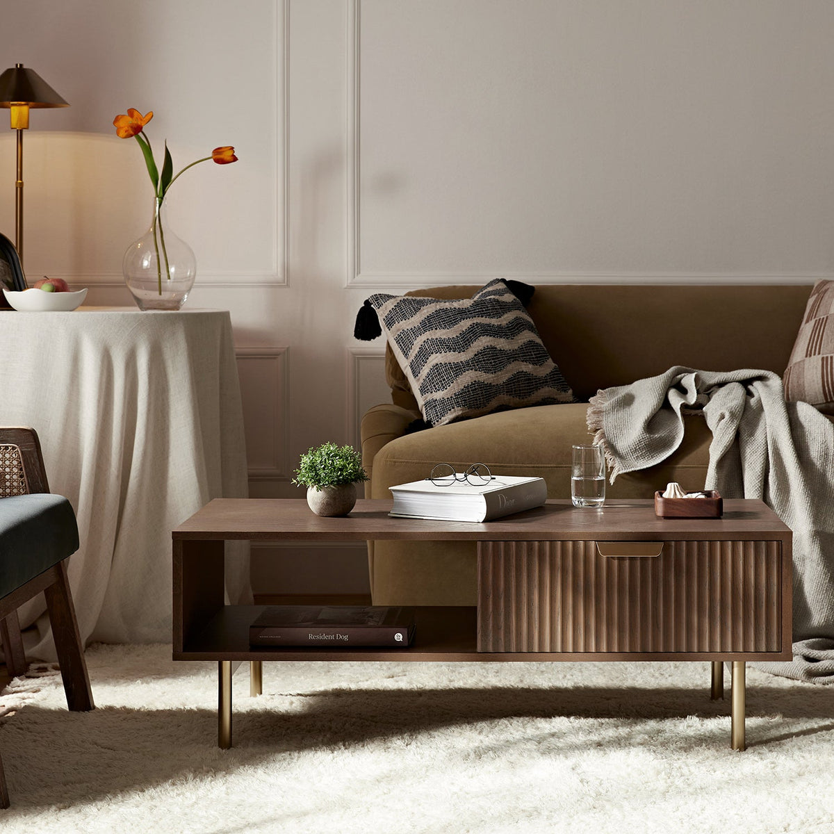 Richmond Ridged Coffee Table with Drawer, Dark Ash — view 3