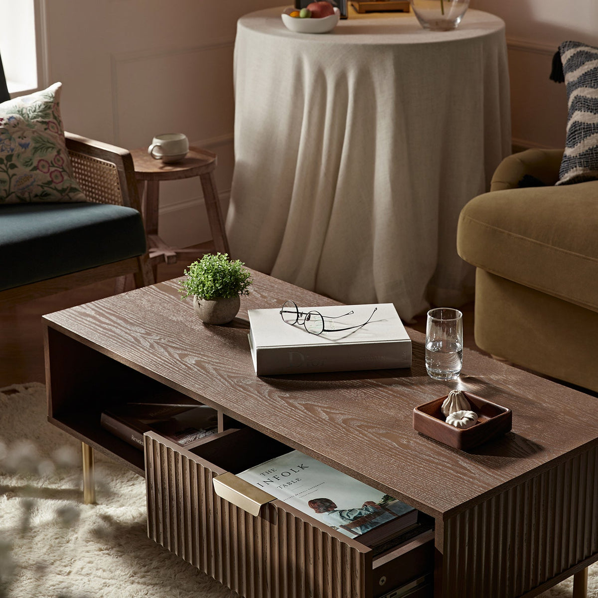 Richmond Ridged Coffee Table with Drawer, Dark Ash — view 4