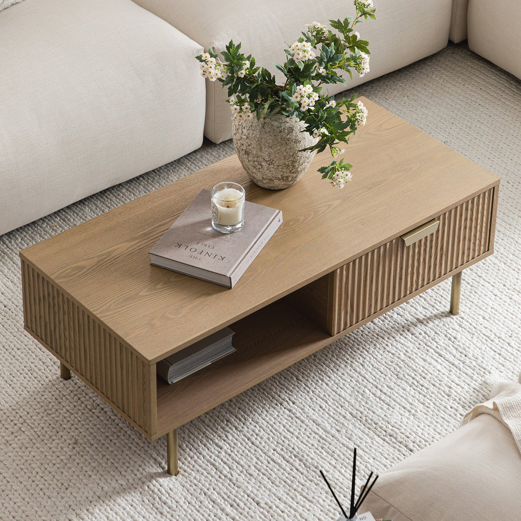 Richmond Ridged Coffee Table with Drawer, Light Ash — view 2
