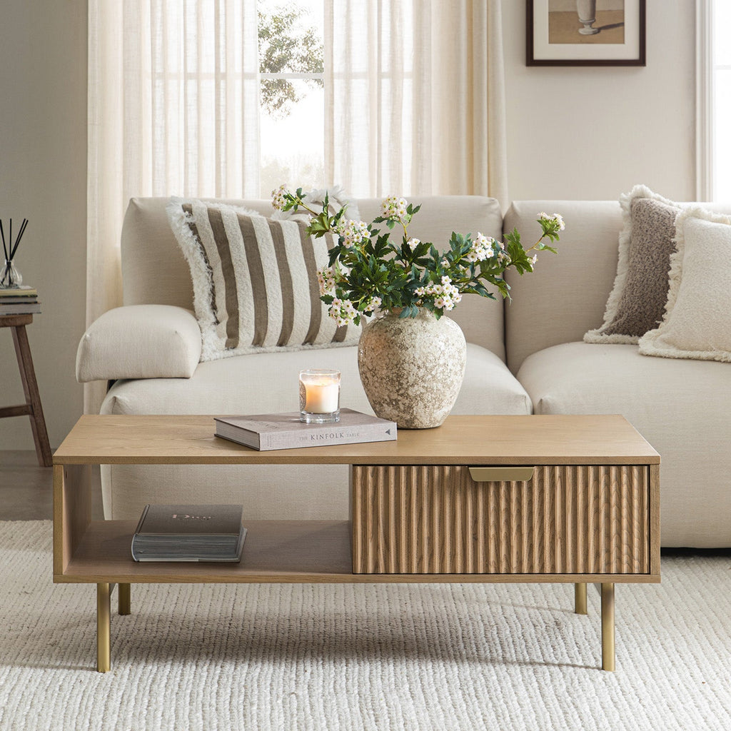 Richmond Ridged Coffee Table with Drawer, Light Ash — view 3