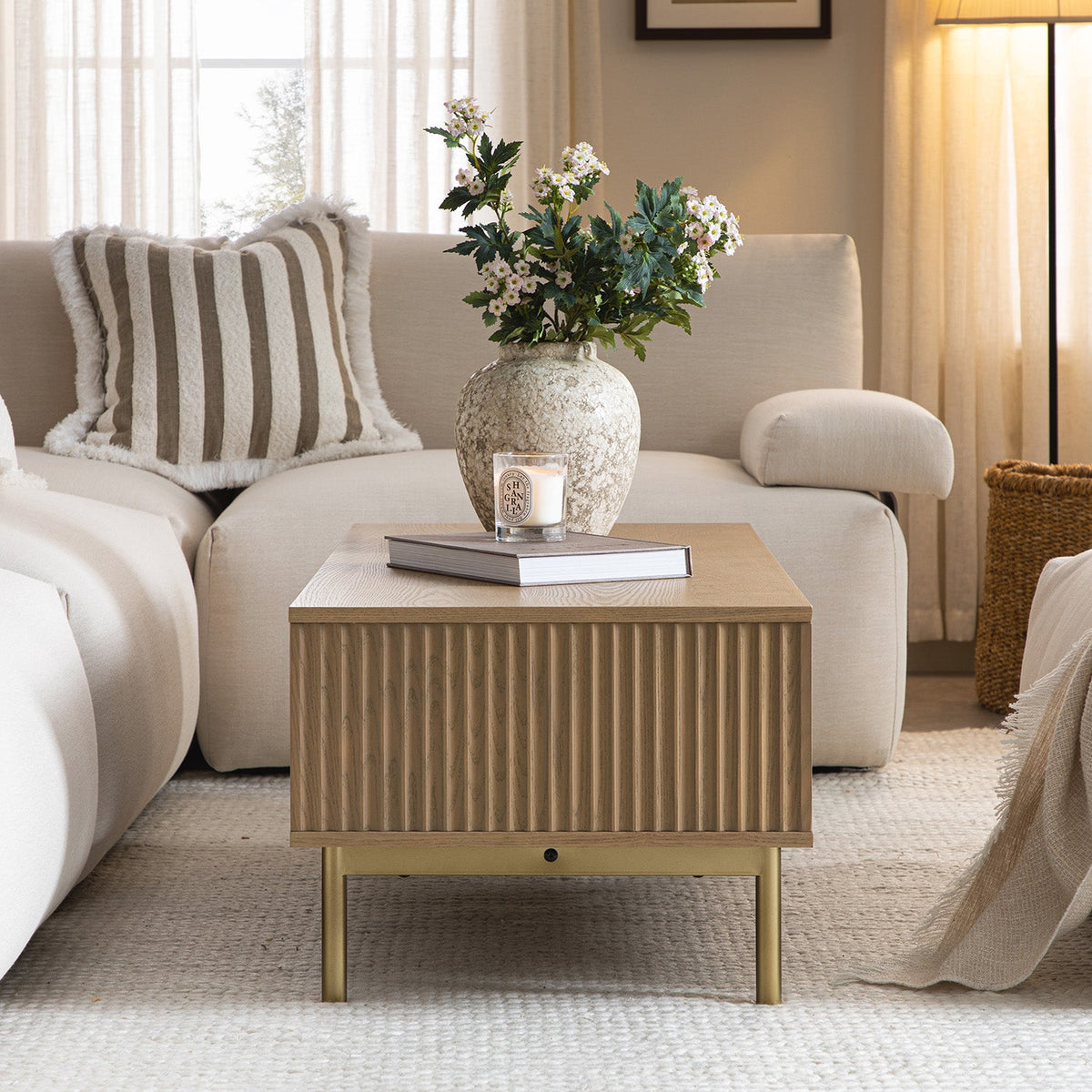 Richmond Ridged Coffee Table with Drawer, Light Ash — view 4