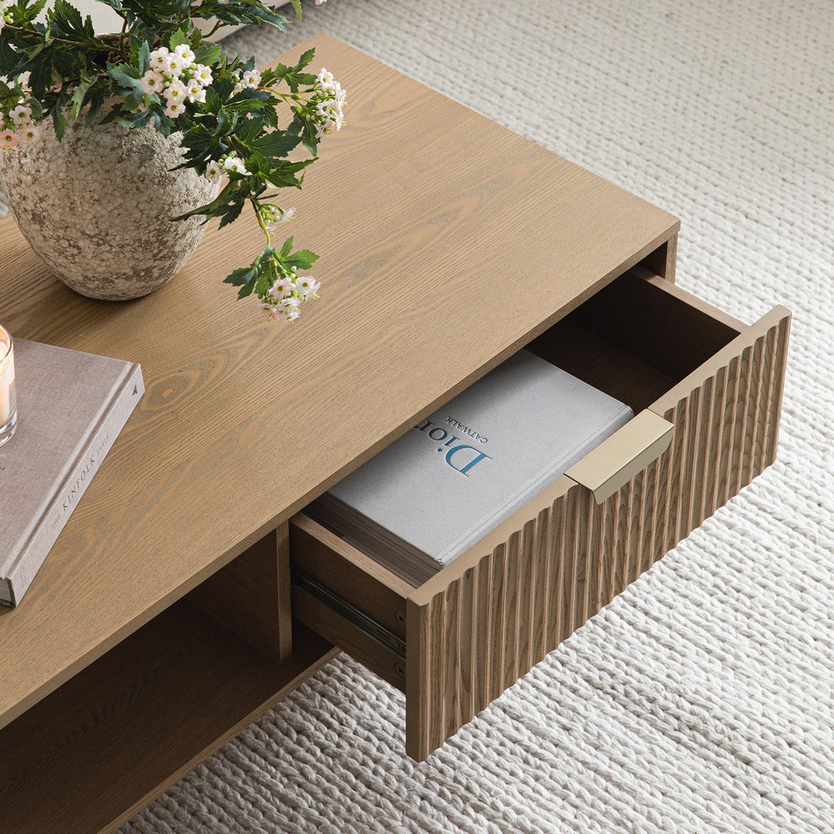 Richmond Ridged Coffee Table with Drawer, Light Ash — view 6
