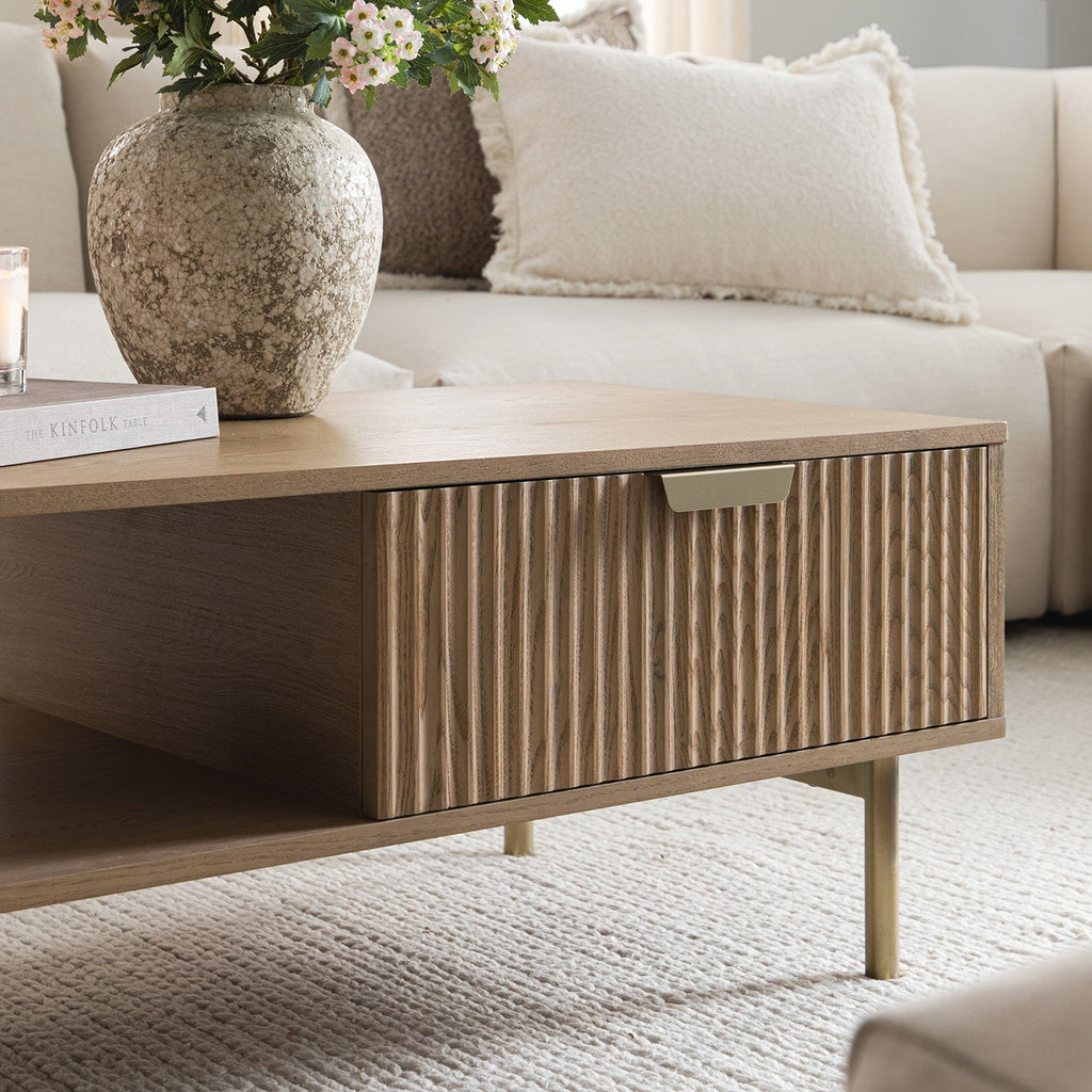 Richmond Ridged Coffee Table with Drawer, Light Ash — view 7