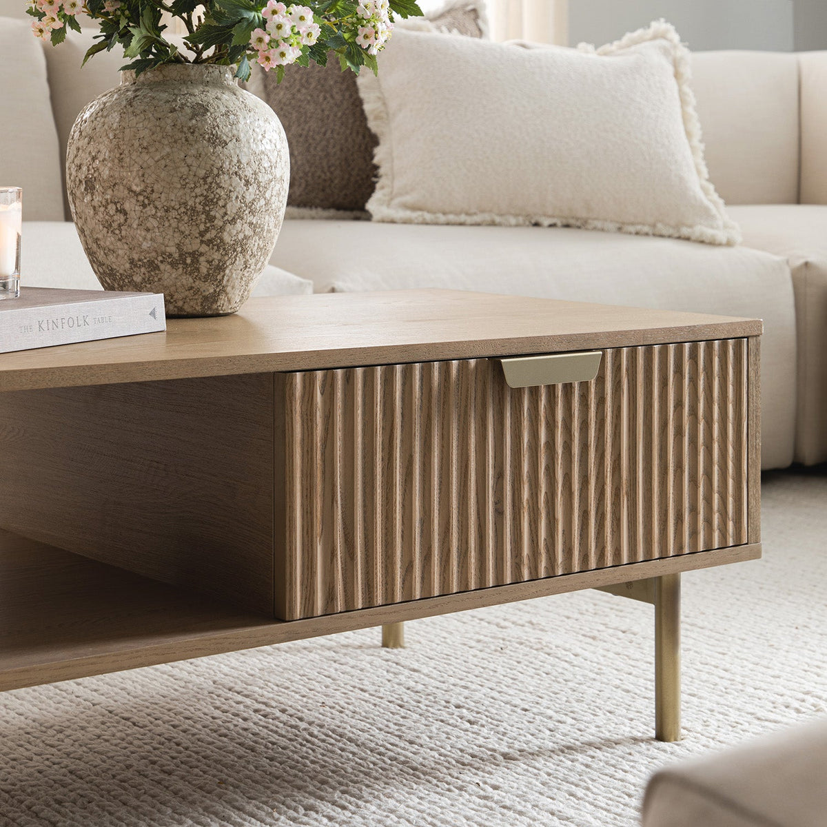 Richmond Ridged Coffee Table with Drawer, Light Ash — view 7
