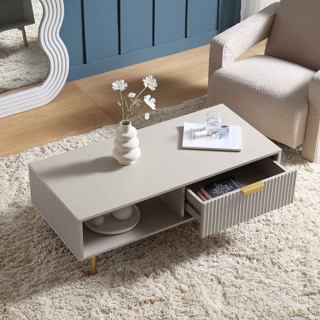 Richmond Ridged Coffee Table with Drawer, Matte Taupe — view 2
