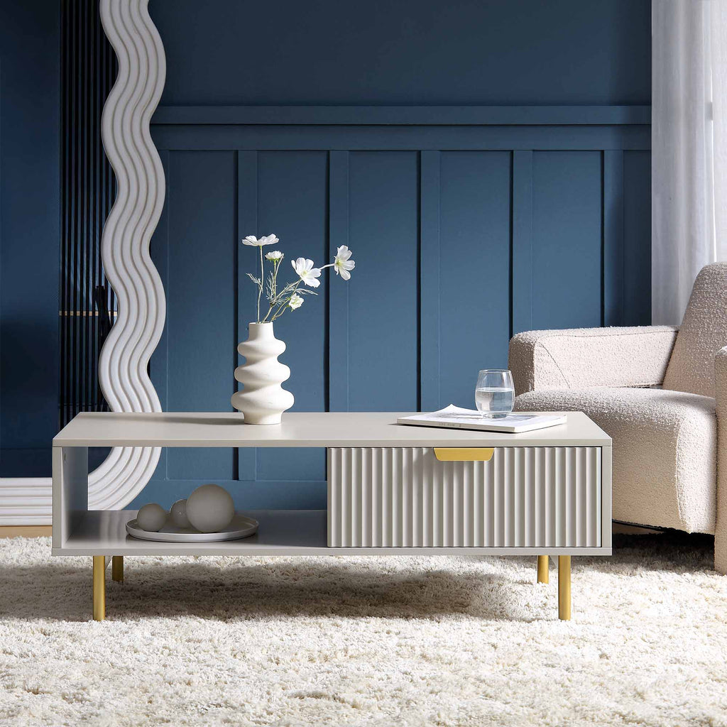 Richmond Ridged Coffee Table with Drawer, Matte Taupe — view 3