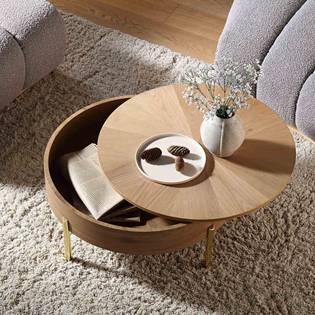 Bohdi Oak Round Rotating Coffee Table — coffee table from 2nd Time Around