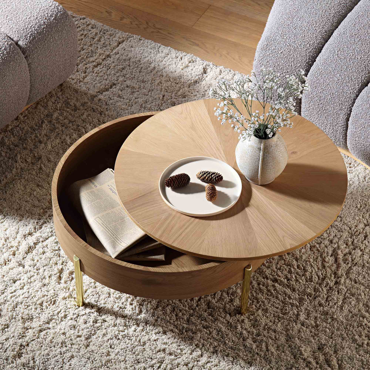 Bohdi Oak Round Rotating Coffee Table — coffee table from 2nd Time Around