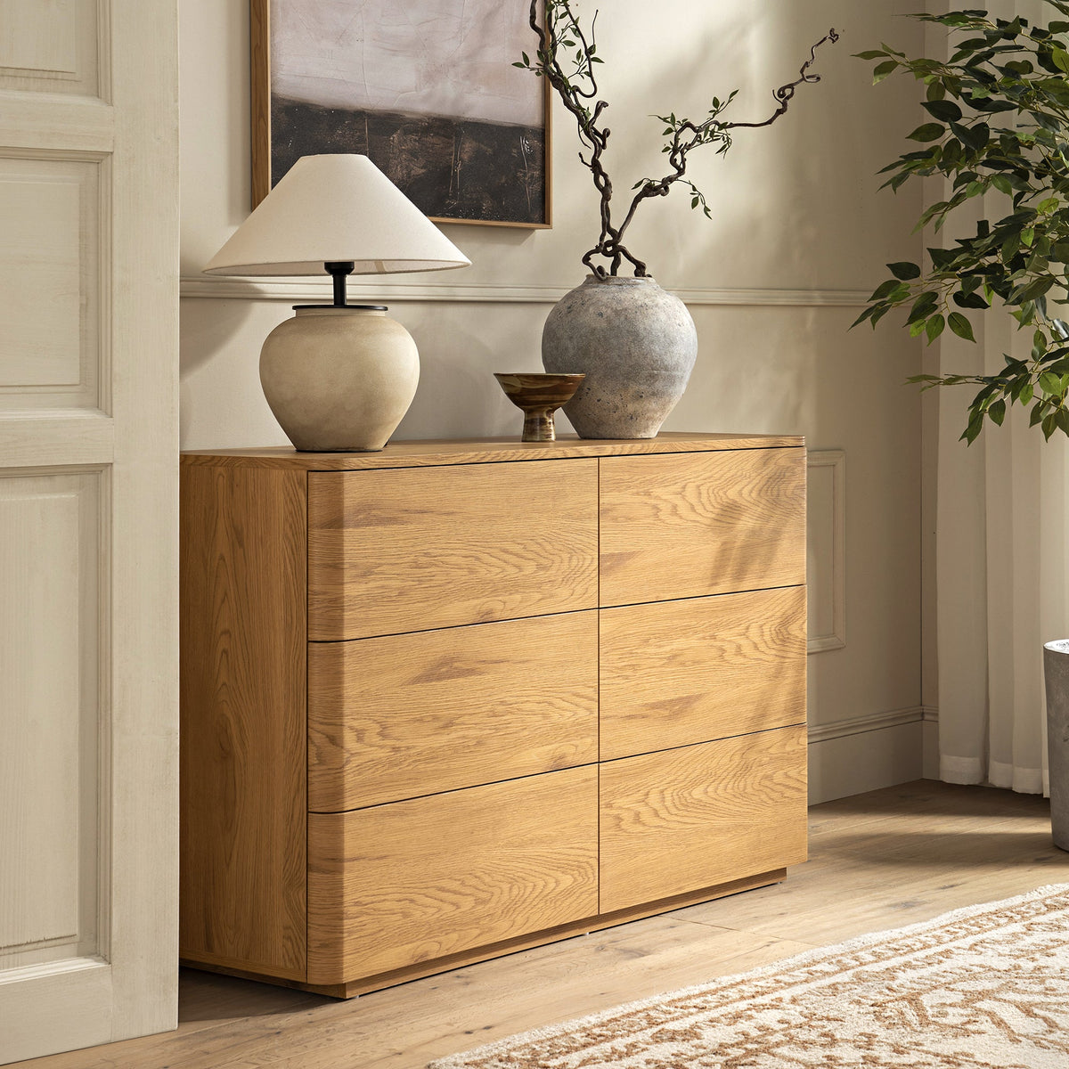 Agnes Curved Edge Chest of 6 Drawers, Natural — desk from 2nd Time Around