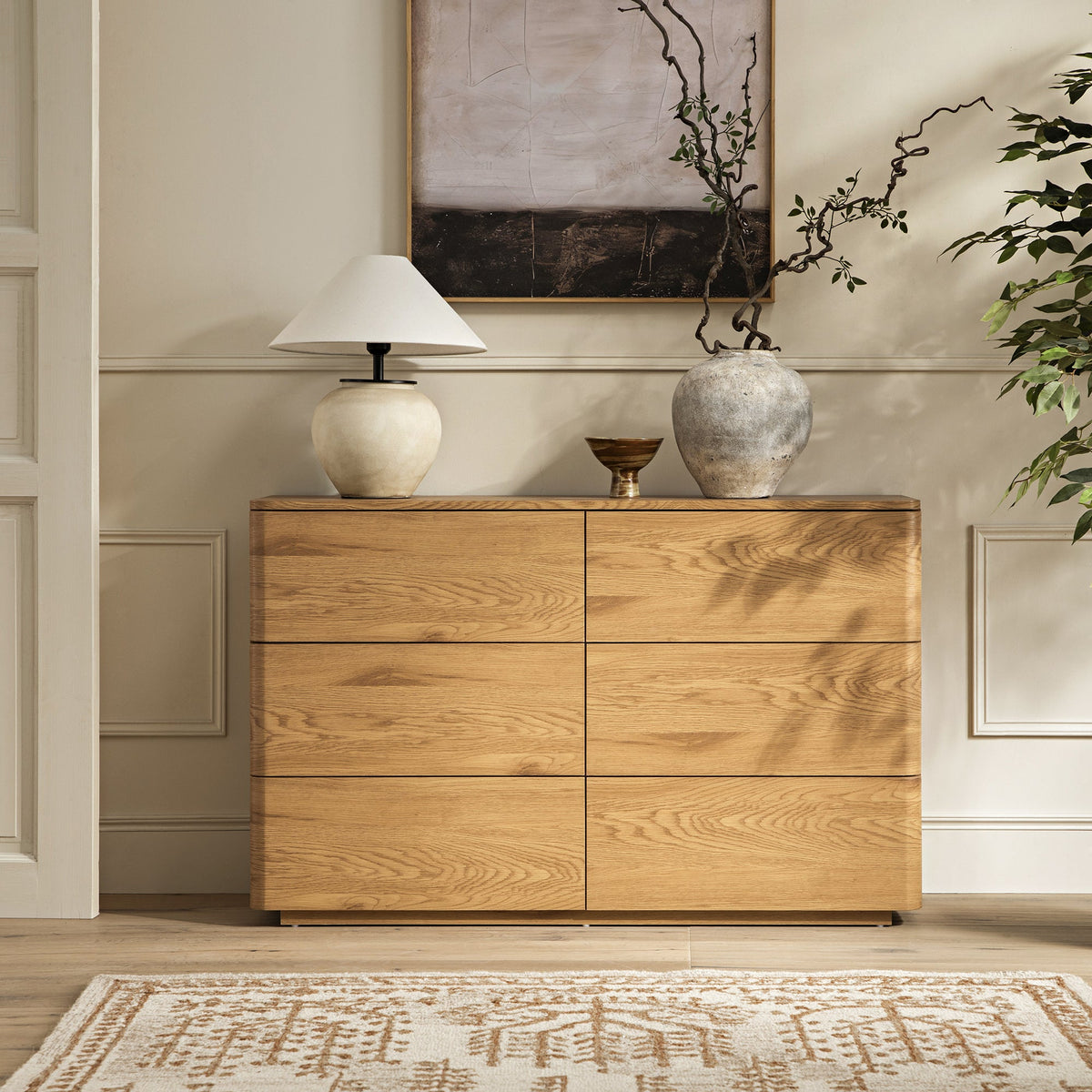Agnes Curved Edge Chest of 6 Drawers, Natural — view 2