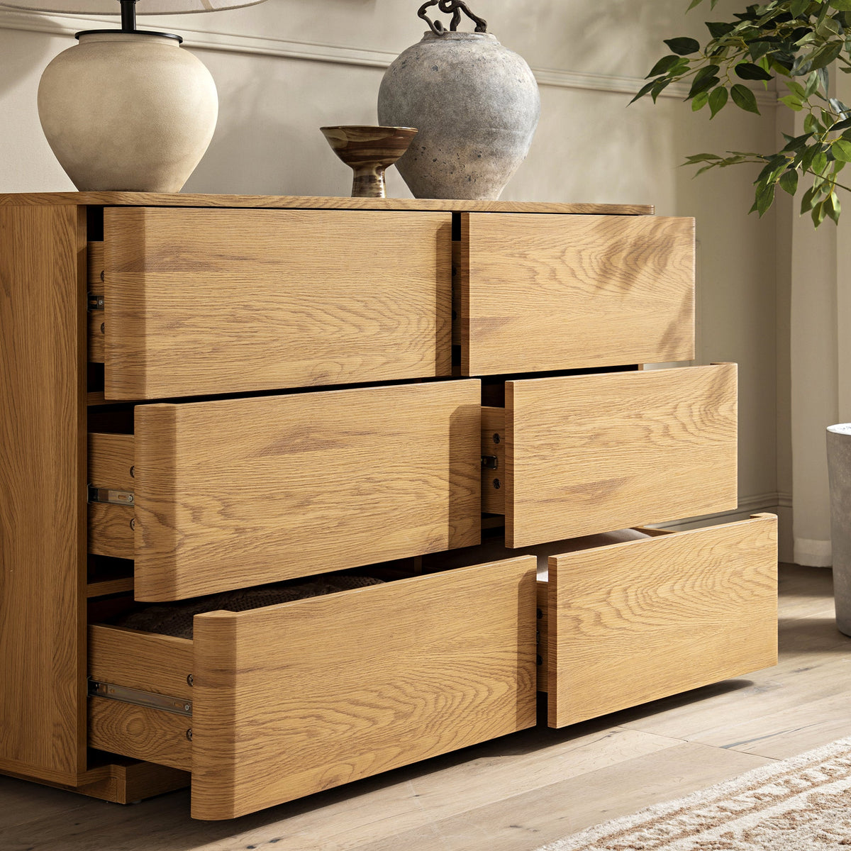 Agnes Curved Edge Chest of 6 Drawers, Natural — view 3