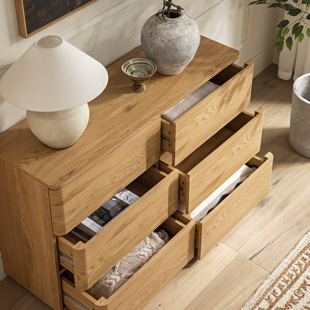 Agnes Curved Edge Chest of 6 Drawers, Natural — view 4