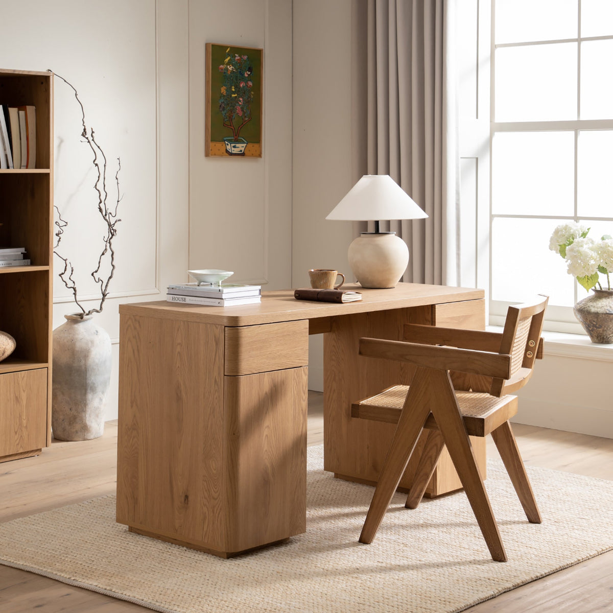 Agnes Curved Edge Desk with Storage, Natural — desk from 2nd Time Around