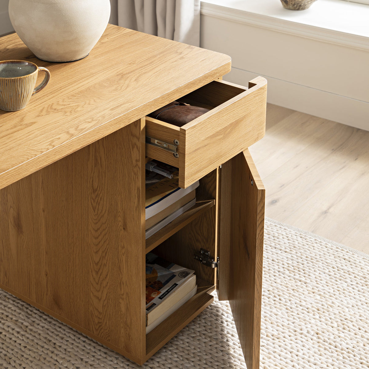 Agnes Curved Edge Desk with Storage, Natural — view 3