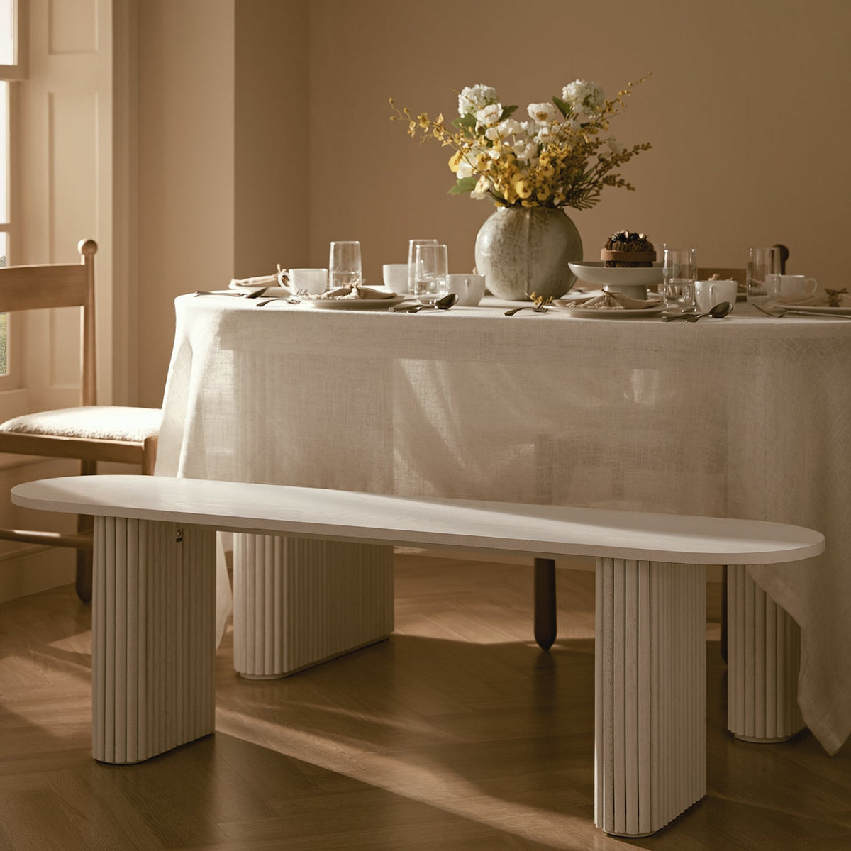 Maru 150cm Dining Bench, Washed White — dining chair from 2nd Time Around