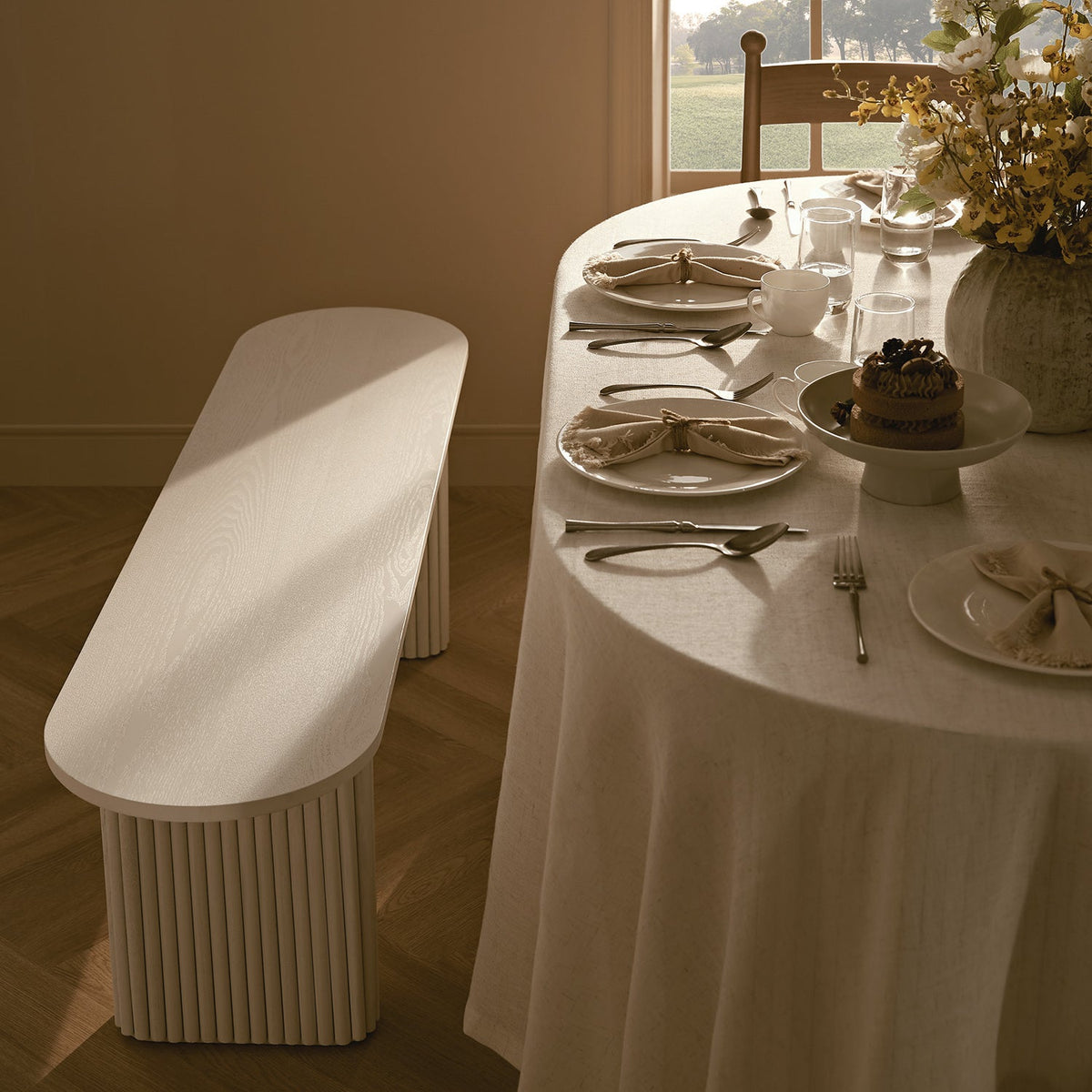 Maru 150cm Dining Bench, Washed White — view 2