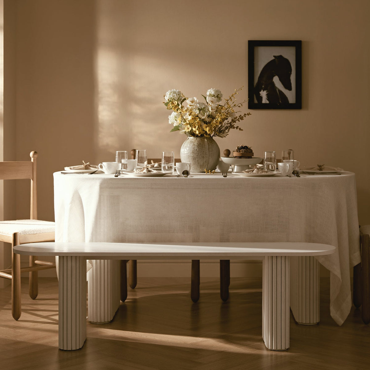 Maru 150cm Dining Bench, Washed White — view 3