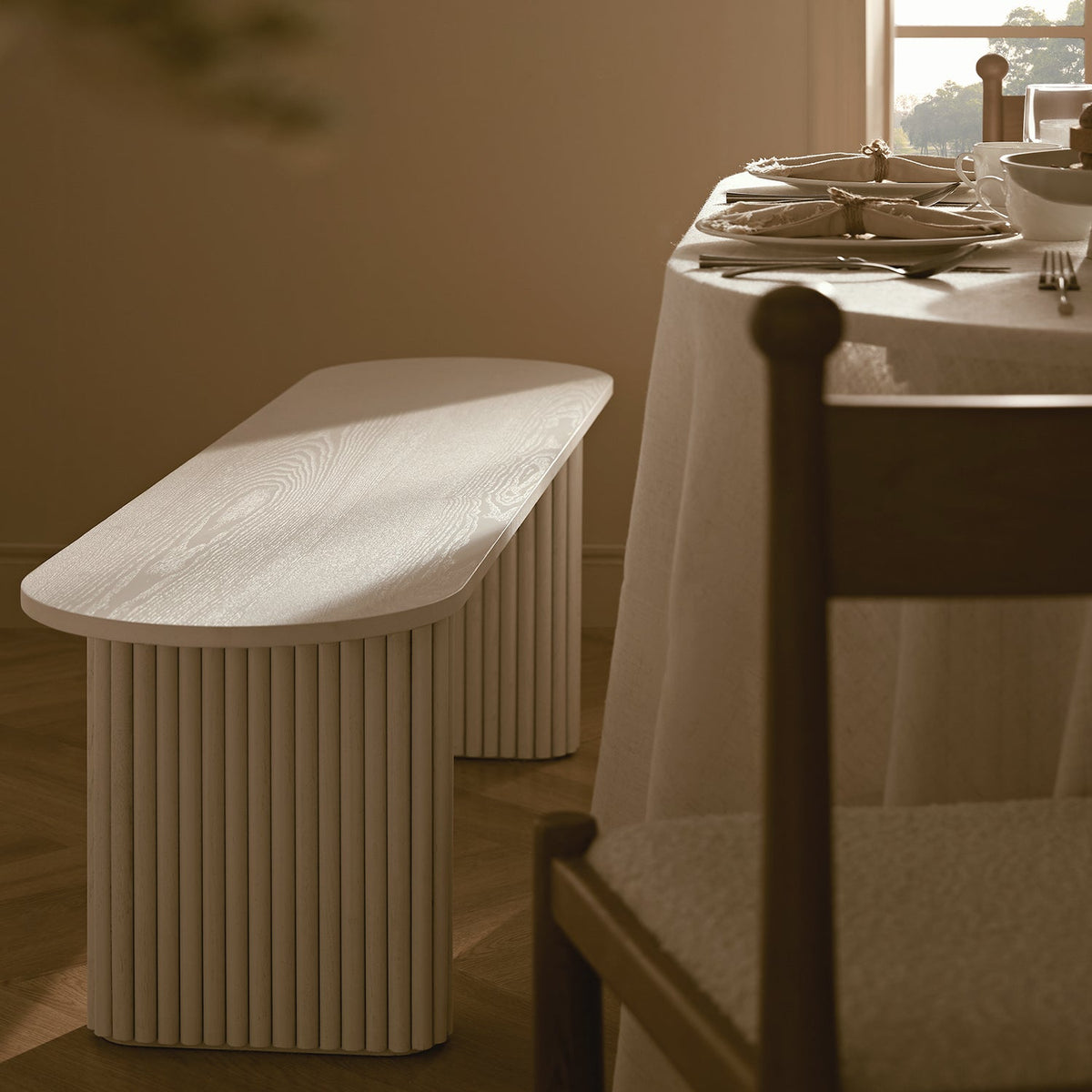 Maru 150cm Dining Bench, Washed White — view 4
