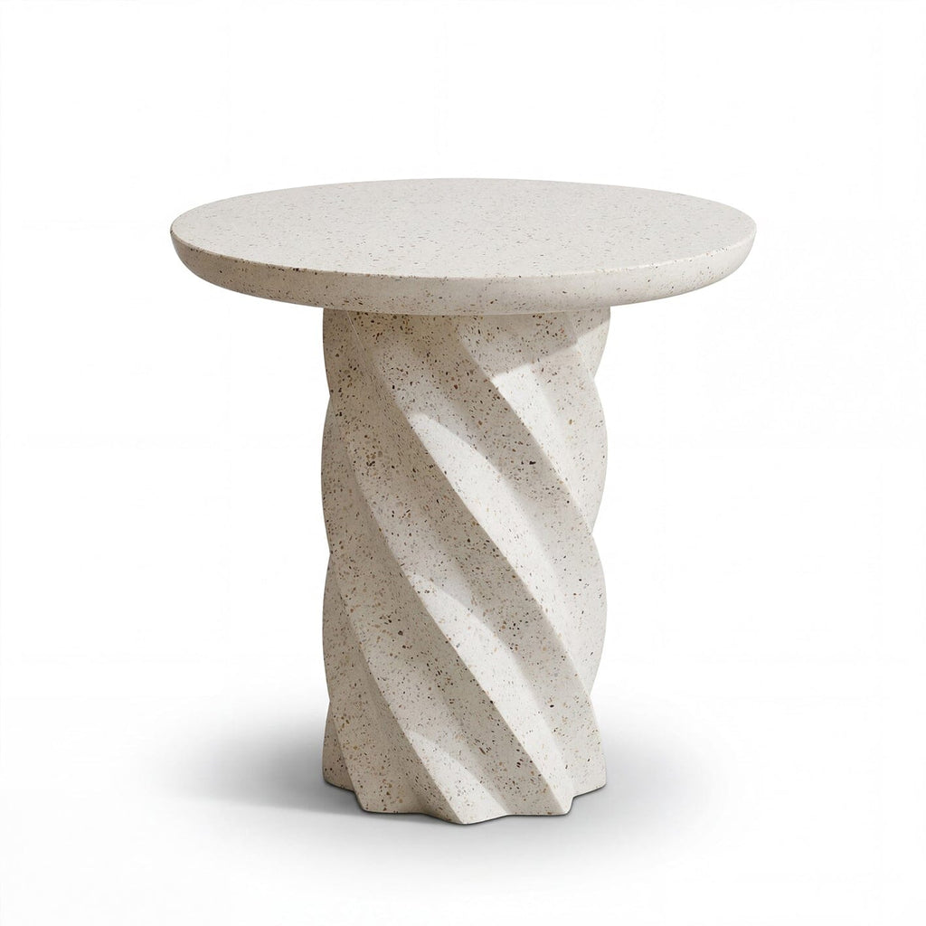 Bianca Concrete Round Garden Side Table - Paprika Mother of Pearl Terrazzo — view 2
