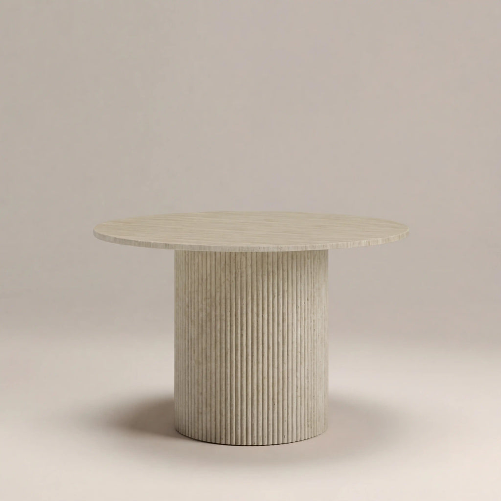 Santoria 4 Seat Round Dining Table | Natural Travertine Effect Sintered Stone — view 2