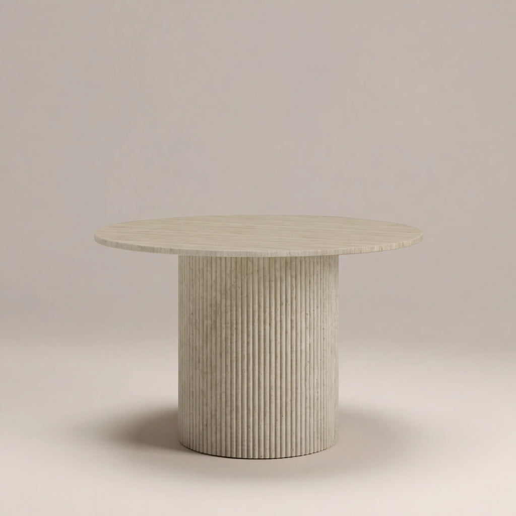 Santoria 4 Seat Round Dining Table | Natural Travertine Effect Sintered Stone — view 5