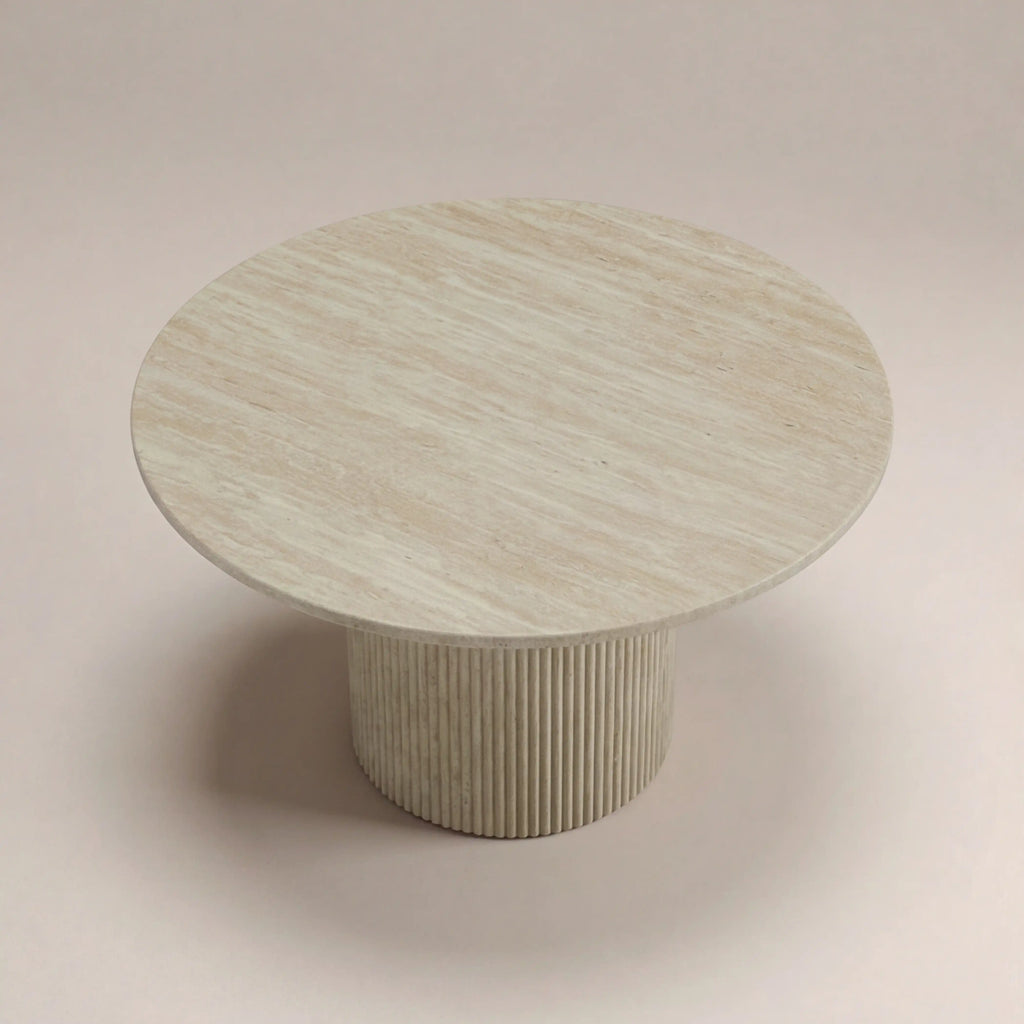 Santoria 4 Seat Round Dining Table | Natural Travertine Effect Sintered Stone — view 3