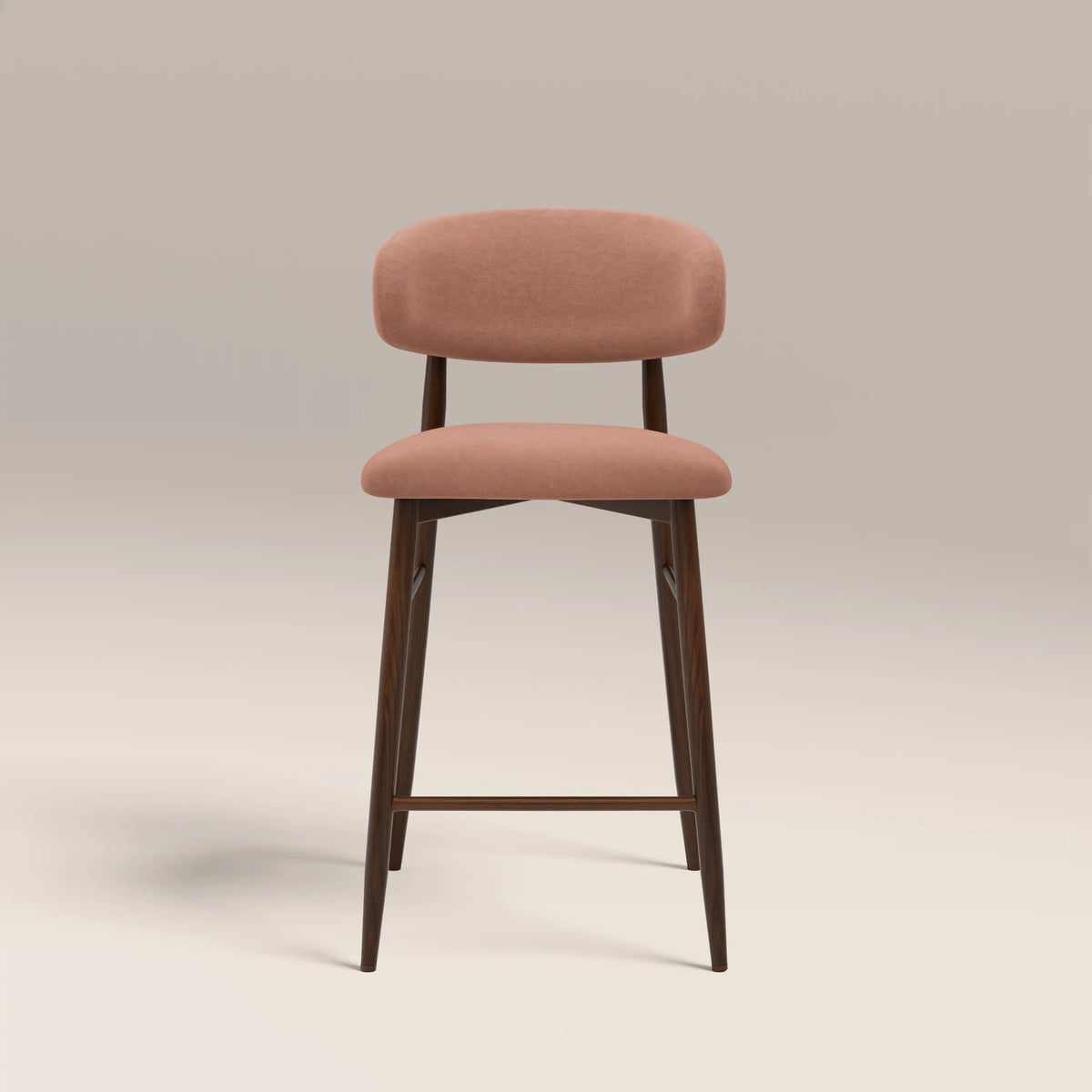 Halston Kitchen Stool | Blush Pink Sustainable Velvet & Walnut — view 2