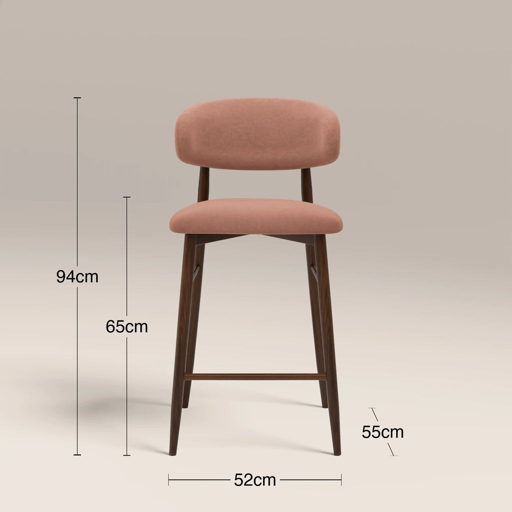 Halston Kitchen Stool | Blush Pink Sustainable Velvet & Walnut — view 7