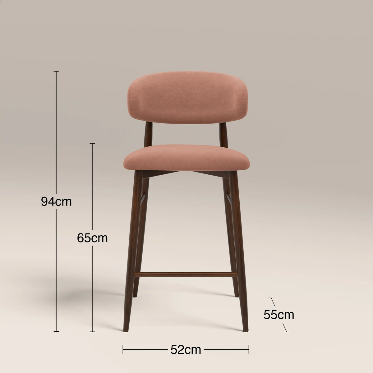Halston Kitchen Stool | Blush Pink Sustainable Velvet & Walnut — view 7